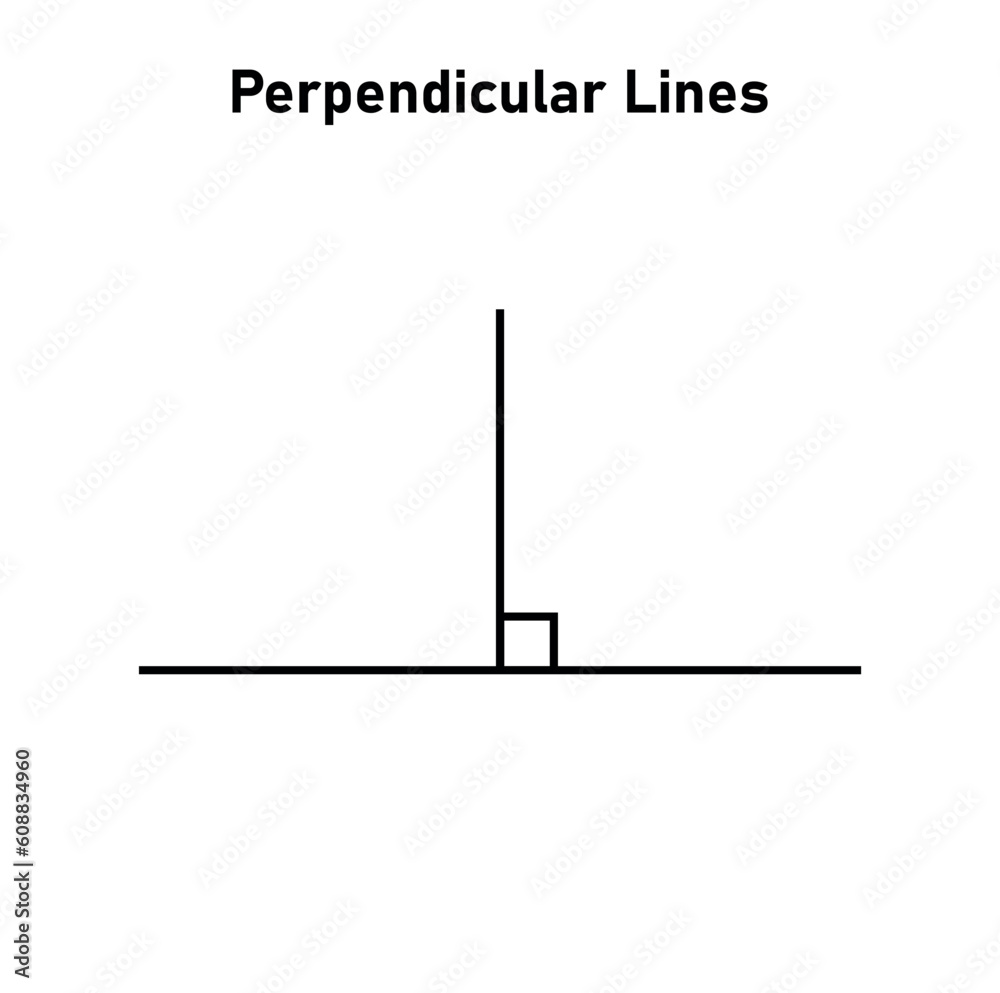 Perpendicular lines in elementary geometry in mathematics. Mathematics resources for teachers and students. Vector illustration isolated on white background. Perpendicular lines in elementary geometry in mathematics. Mathematics resources for teachers and students. Vector illustration isolated on white background.