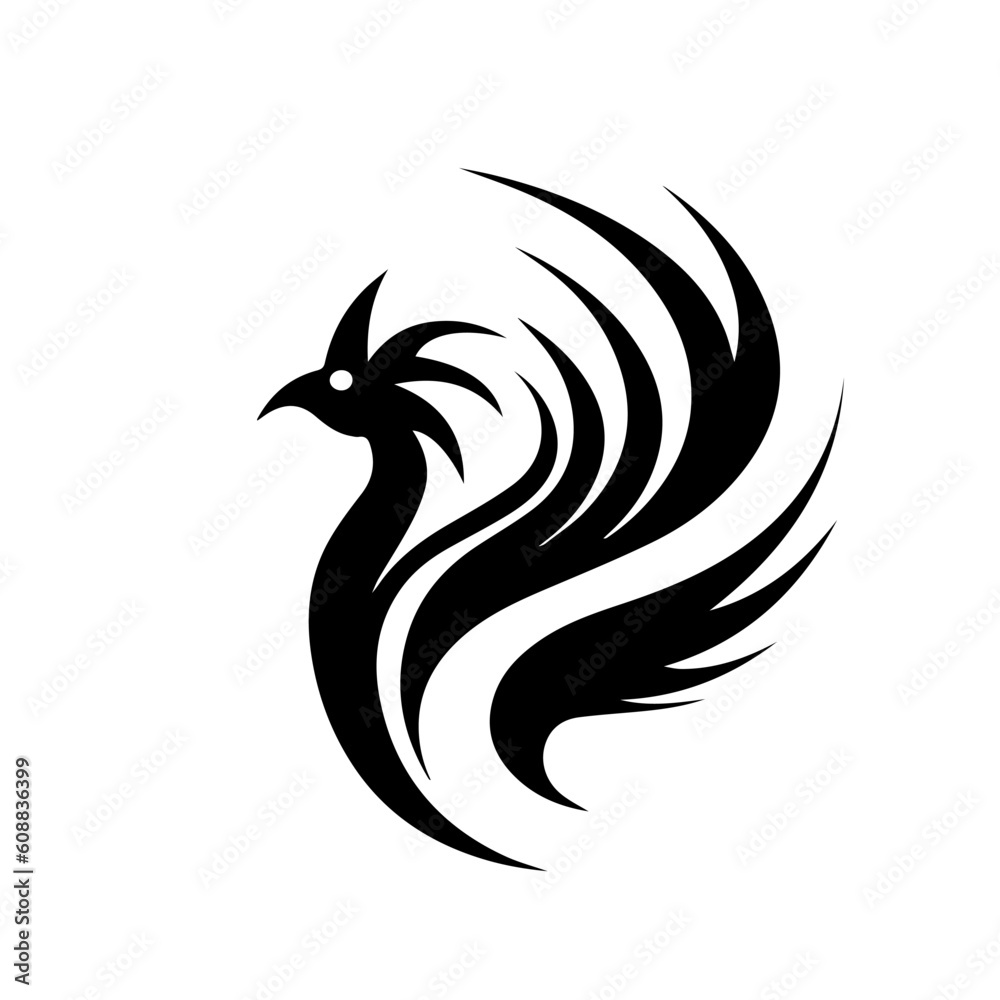 Fototapeta premium Phoenix bird logo vector illustration, modern black and white style