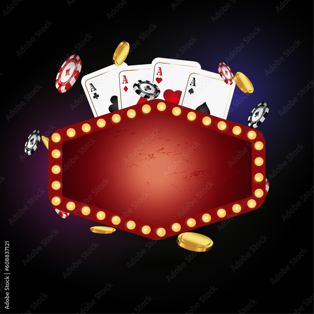 Obraz premium Casino poker. Cards aces, emblem, and chips. Vector illustration