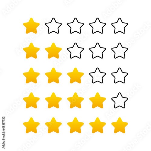Star rating.1 - 5 stars review, yellow, black vector. Customer feedback vector. Consumer rating flat icon.