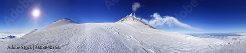 Panorama of the snowy plateau with the active volcano Etna © solkafa