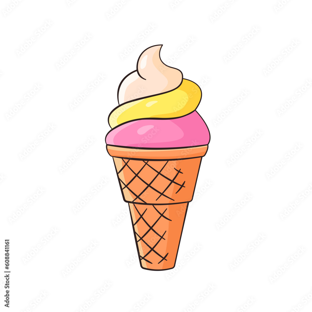 Ice cream in waffle. Cartoon. Vector illustration. Isolated on white background Ice cream in waffle. Cartoon. Vector illustration. Isolated on white background