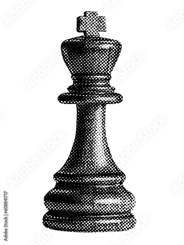 chess king piece isolated halftone dots texture bitmap retro vintage pop art style collage element for mixed media modern crazy design banner poster