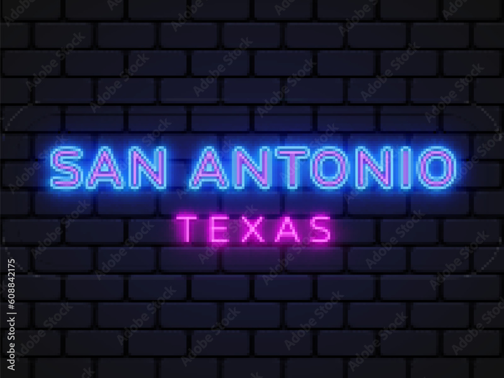 Obraz premium Retro san antonio neon, great design for any purposes. Light glowing effect. Design element. Vector illustration design