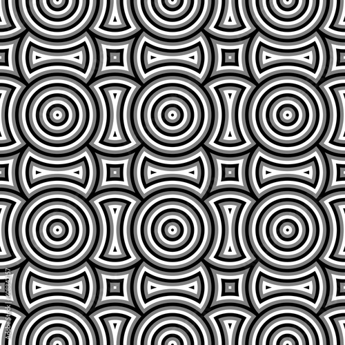 Color figures background. Circles and squares texture. Ethnic motif. Seamless surface pattern design with circular embroidery ornament. Digital paper with rings for textile print, web designing.