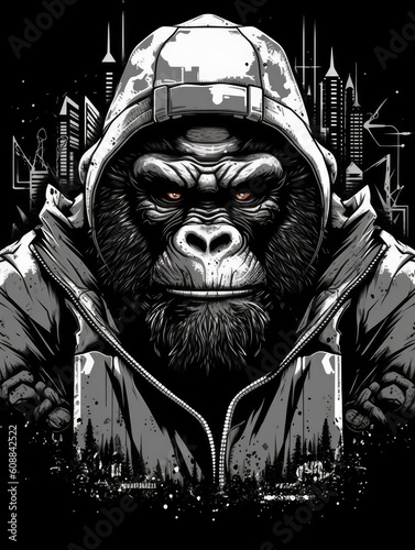 Gorilla retro design. Print for T-shirts. Generative AI photo