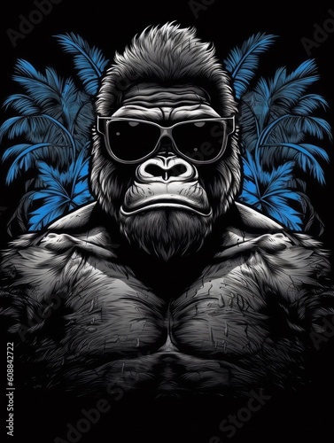 Gorilla retro design. Print for T-shirts. Generative AI photo