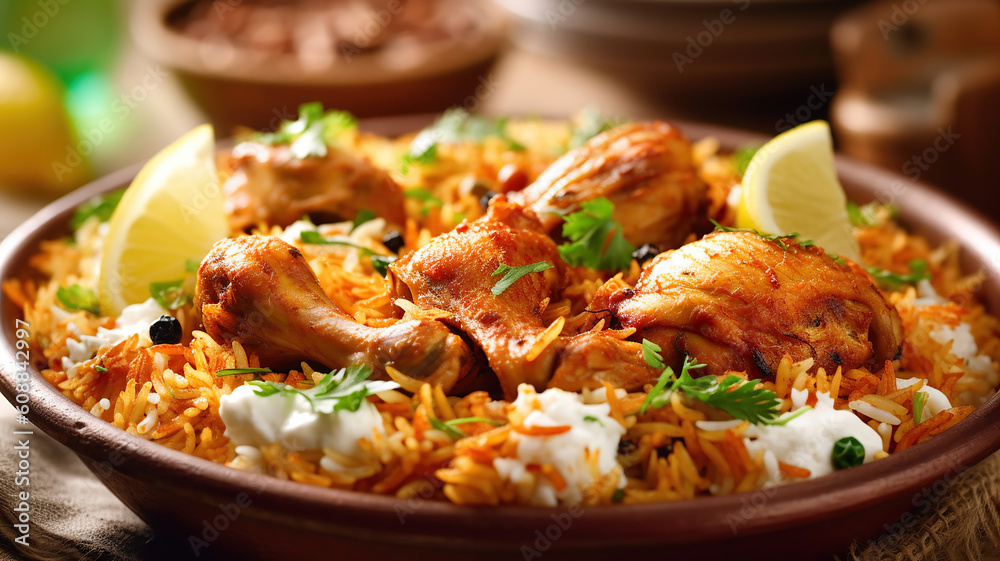 Delicious chicken biriyani. Generative Ai Delicious chicken biriyani. Generative Ai