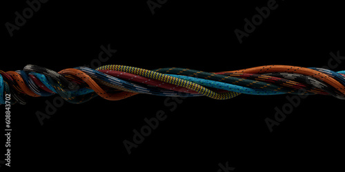 Colorful 3D Rendered Twisted Paracord with Clipping Path