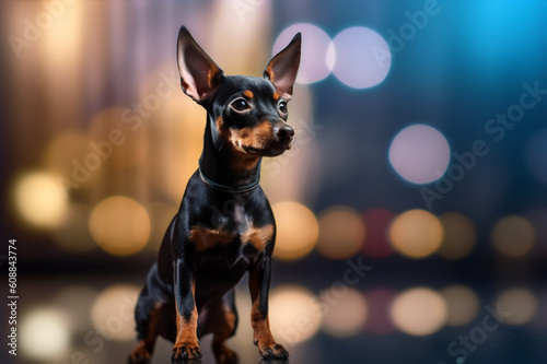 Canine Beauty: Miniature Pincher Closeup. Generative AI © dariaren