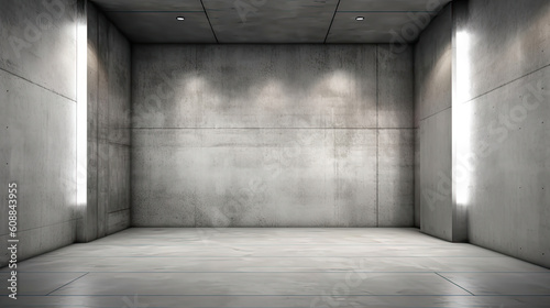 An empty grey room with concrete floor and walls. © Mirador