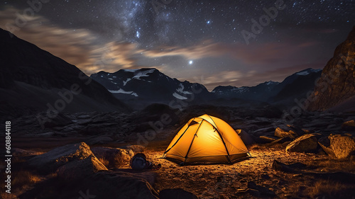 Camping in the mountains under the stars. Generative Ai