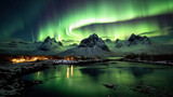 Aurora borealis on the Lofoten islands. Generative Ai