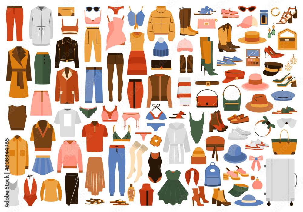 Vector set of casual clothing shoes accessories. Stock Adobe Stock