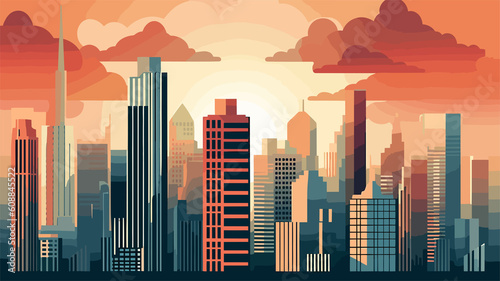 cityscape with tall skyscrapers symbolizing a bustling business district created with Generative AI technology