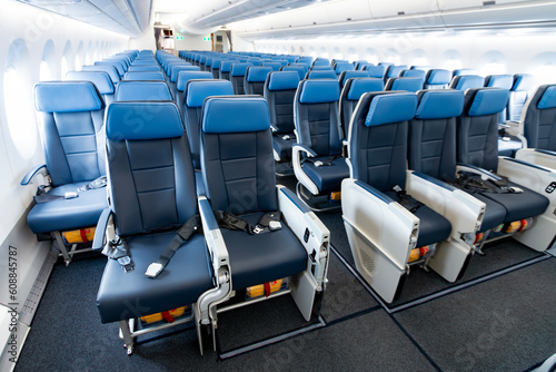Empty economic class seats of an Airbus a350 