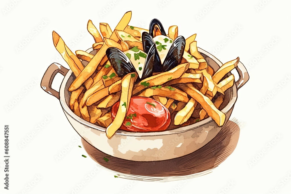 Moules Frites illustration - made with Generative AI tools ilustração ...