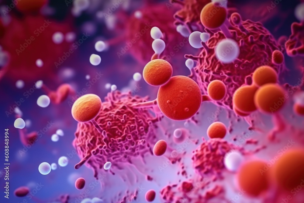 Malignant cancer cells under a microscope. AI generated, human enhanced Malignant cancer cells under a microscope. AI generated, human enhanced