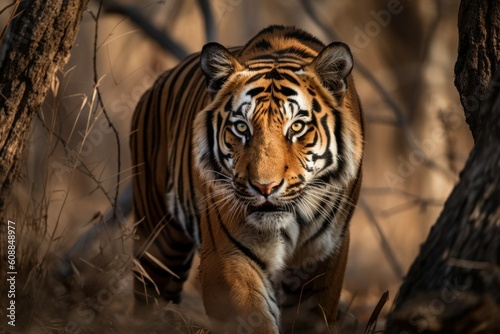 Beautiful and dangerous tiger in nature. AI generated, human enhanced