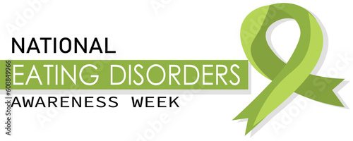 Green ribbon and text NATIONAL EATING DISORDERS AWARENESS WEEK on white background