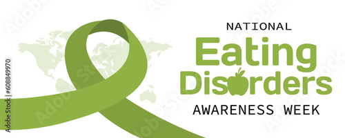 Green ribbon and text NATIONAL EATING DISORDERS AWARENESS WEEK on white background