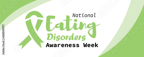 Green ribbon and text NATIONAL EATING DISORDERS AWARENESS WEEK on white background