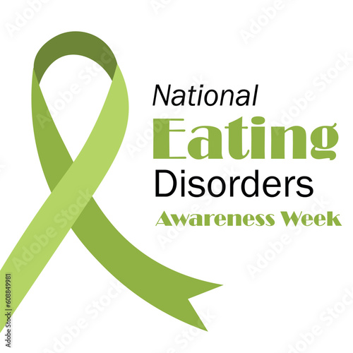 Green ribbon and text NATIONAL EATING DISORDERS AWARENESS WEEK on white background