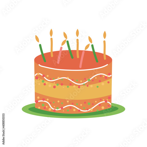Birthday cake with candles on white background