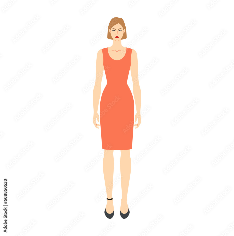Women to do high ankle measurement body with arrows fashion Illustration for size chart. Flat female character front 8 head size girl in red dress. Human lady infographic template for clothes Women to do high ankle measurement body with arrows fashion Illustration for size chart. Flat female character front 8 head size girl in red dress. Human lady infographic template for clothes
