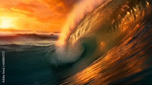 Perfect waves at a sunset. Paradise scenario. Surfin paradise. A surfers dream.