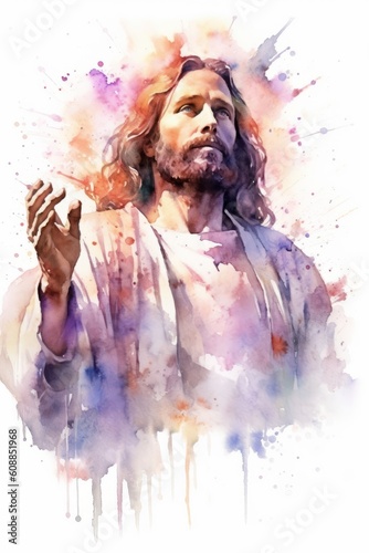 Divine Wisdom Unveiled - Watercolor Jesus Teaching and Inspiring, AI Generative