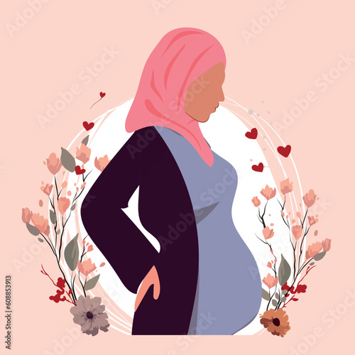 Pregnant woman, concept vector illustration in cute cartoon style, health, care, pregnancy. Vector illustration