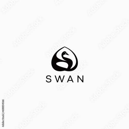 Swan logo template vector icon illustration design in heart frame.