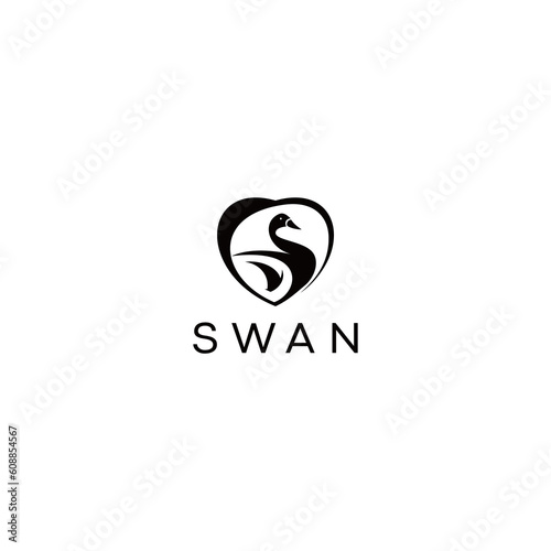 Swan logo template vector icon illustration design in heart frame.