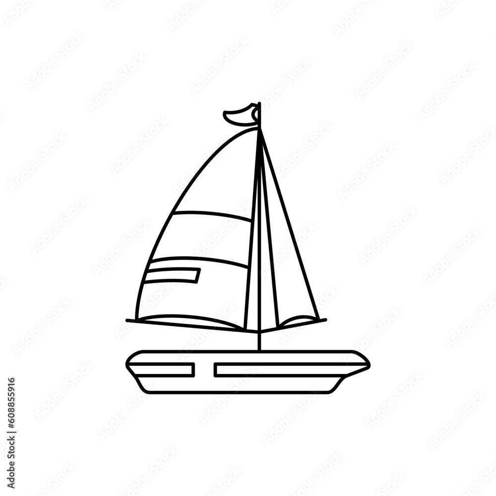 Sail boat outline icon. Design element of Summer time vacation, vector illustration in trendy style. Editable graphic resources for many purposes. 