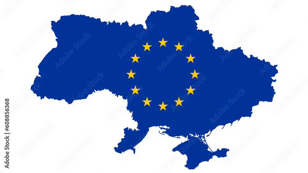 Silhouette of Ukraine with EU flag