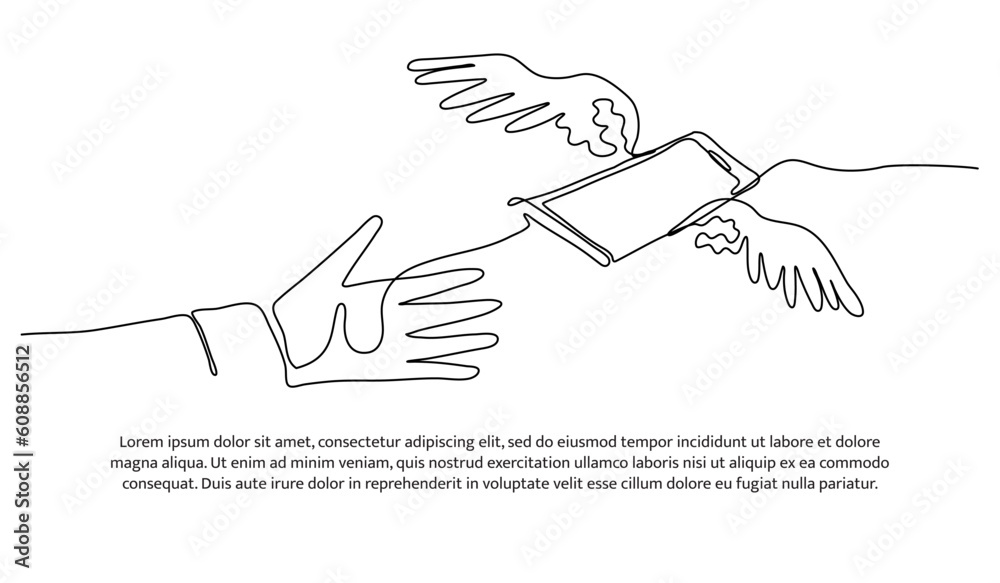 Obraz premium Continuous line design of addicted to using mobile phone. Decorative elements drawn on a white background.