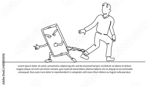 Continuous line design of addicted to using mobile phone. Decorative elements drawn on a white background.