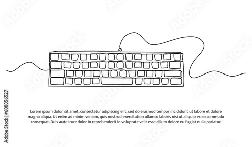 Continuous line design of keyboard. Computer device symbol design concept. Decorative elements drawn on a white background.