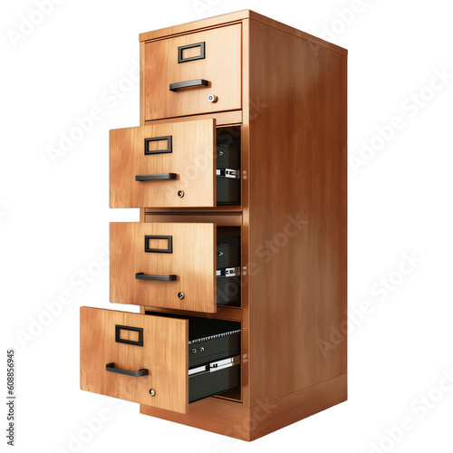 A wooden file cabinet on a transparent background png isolated Generative Ai