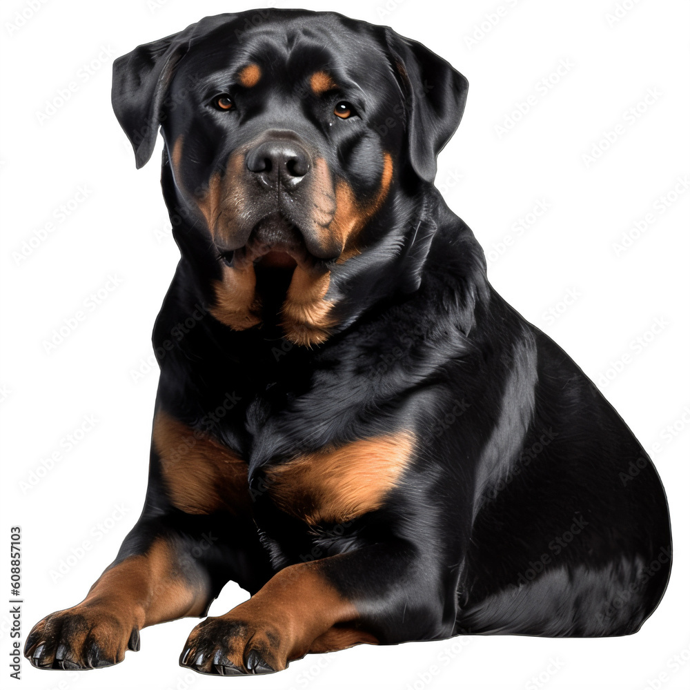 A large black and brown rottweiler dog on a transparent background png isolated Generative Ai