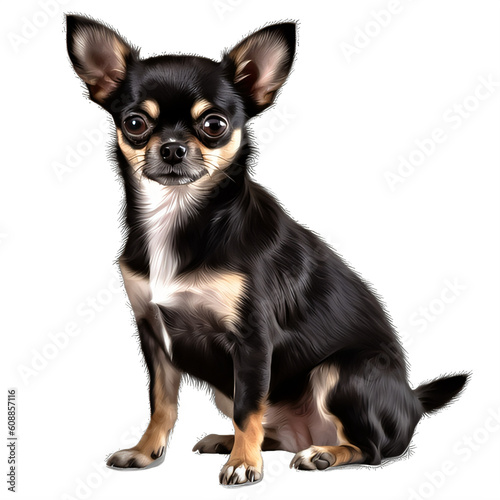 A small black and brown Chihuahua dog on a transparent background png isolated Generative Ai