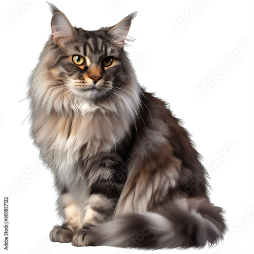 A long haired Maine Coon cat on a transparent background png isolated Generative Ai