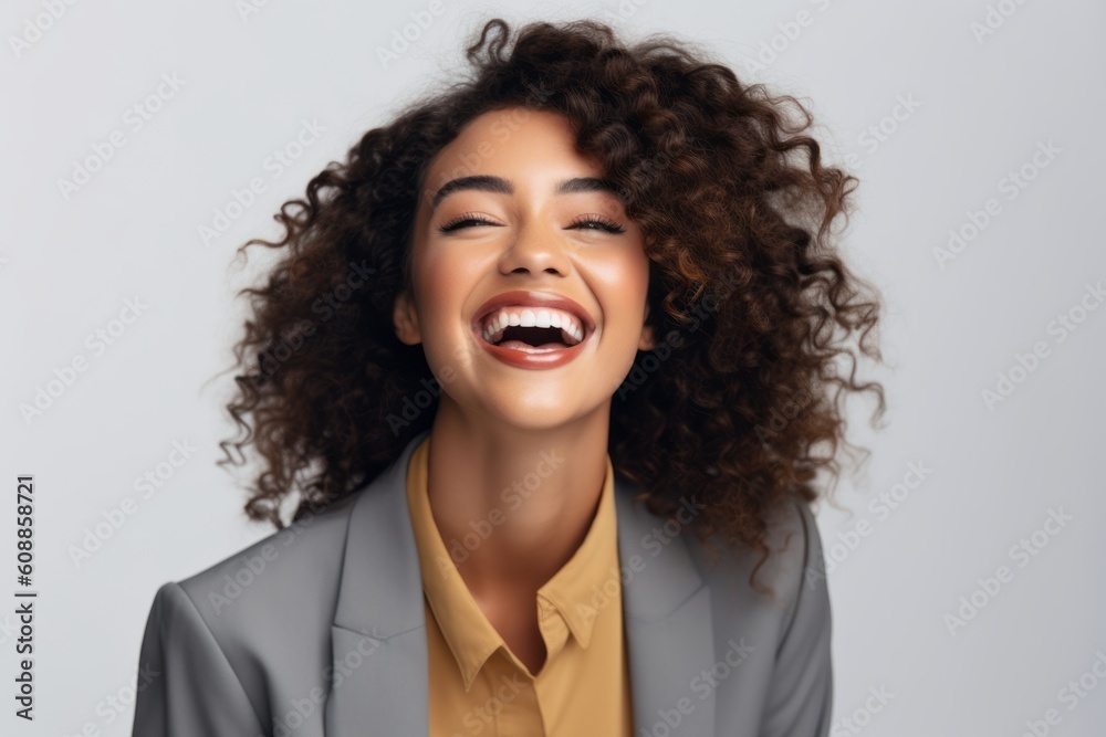 Cheerful african american businesswoman laughing and looking away