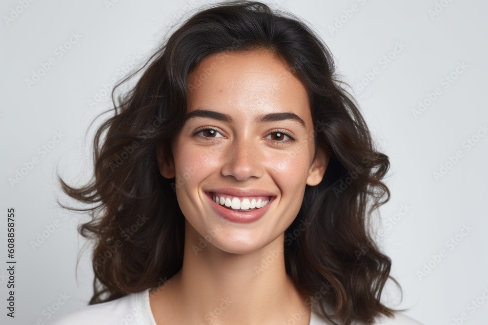 Close up portrait of a smiling young woman looking at camera isolated on a white background Close up portrait of a smiling young woman looking at camera isolated on a white background