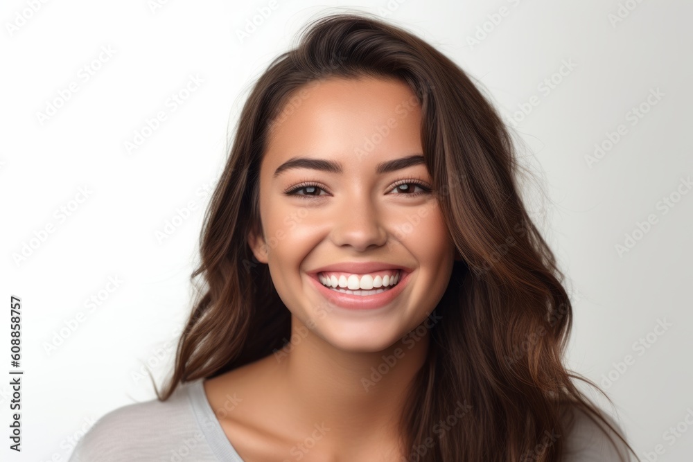 Portrait of a beautiful young woman smiling on a white background. Portrait of a beautiful young woman smiling on a white background.
