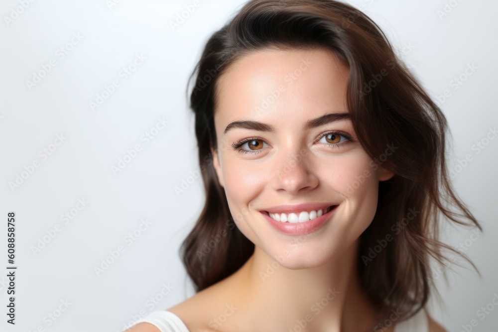 Portrait of beautiful young woman on grey background, closeup. Portrait of beautiful young woman on grey background, closeup.