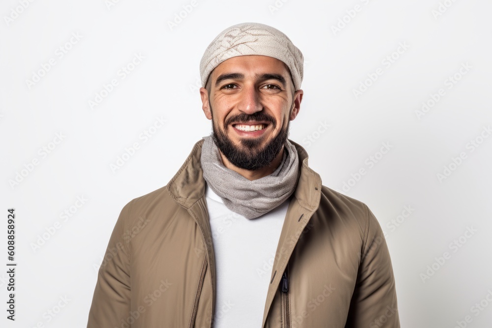 Portrait of a handsome arabic man wearing a winter coat and scarf Portrait of a handsome arabic man wearing a winter coat and scarf