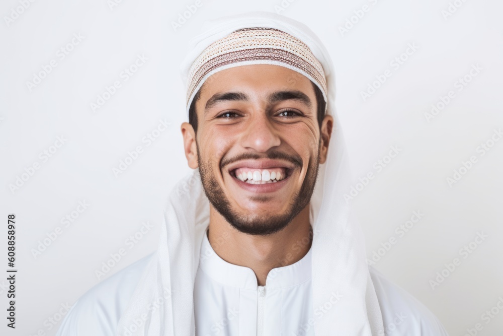Portrait of happy arabic man smiling at camera on white background Portrait of happy arabic man smiling at camera on white background