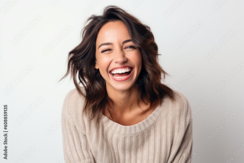 Close up portrait of a laughing young woman isolated on a white background Close up portrait of a laughing young woman isolated on a white background